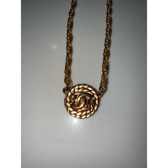 Chanel CC Quilted Round Pendant Necklace - Gold-Tone - Picture 2 of 6